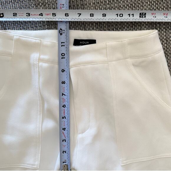 AQUA BLOOMINGDALES NWOT Twill Porkchop Pocket Hi-Rise Wide Leg Trousers S Ivory - Picture 8 of 9